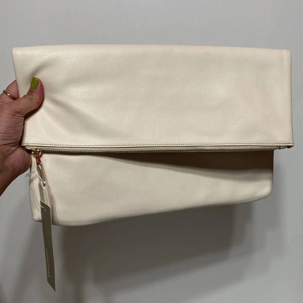 MARKFRAN Oversized Foldover Clutch in Ivory